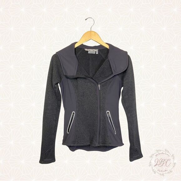 Athleta Full Asymmetrical Zip Hoodie Jacket Charcoal Gray Thumbholes - Picture 6 of 14
